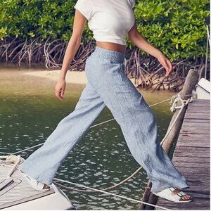 Athelta Cabo Wide Leg Linen Pant Denim Chambray | 6 TALL